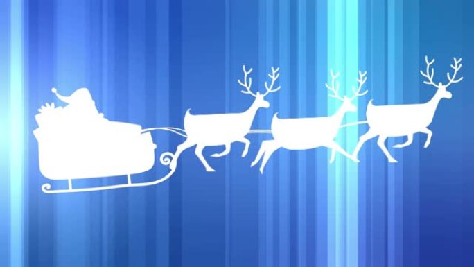 蓝色背景上的驯鹿雪橇中的圣诞老人动画