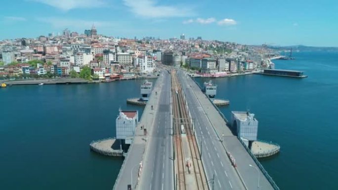 大流行日伊斯坦布尔加拉塔大桥地区无人机镜头