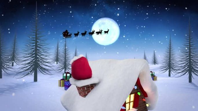 冬季风景中带有圣诞灯的房子的动画