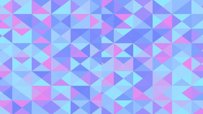 抽象三角形瓷砖图案动画。可循环运动背景，实时壁纸粉色紫色马赛克纹理。几何形状。现代模板设计。闪烁的颜