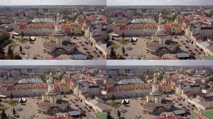乌克兰伊万诺-弗兰科夫斯克市历史中心的鸟瞰图。