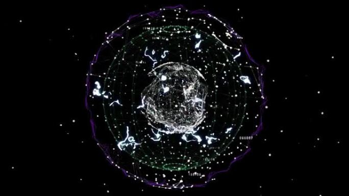 旋转地球仪动画和黑色背景上的连接网络