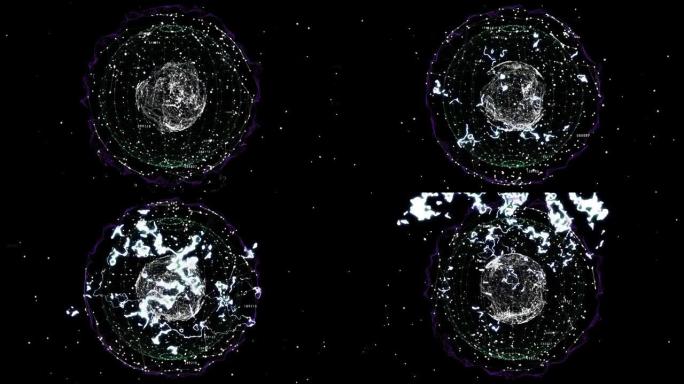 旋转地球仪动画和黑色背景上的连接网络