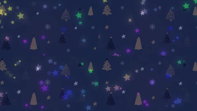 黑暗背景上的星星和圣诞树图案的动画