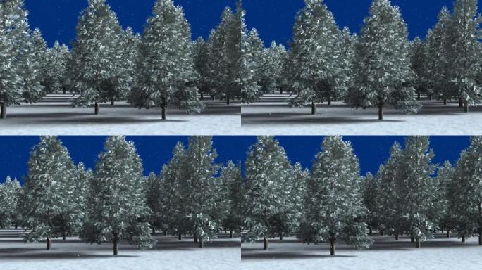 蓝底杉树冬景动画