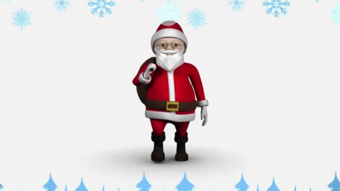 圣诞老人在雪花上带着礼物行走的动画