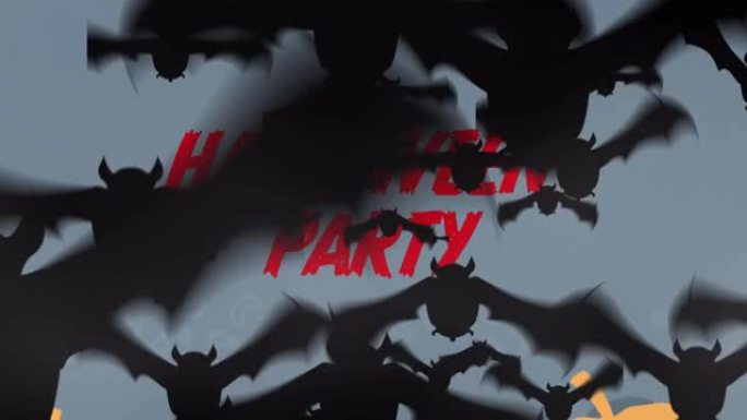 灰色背景上的万圣节派对，南瓜和蝙蝠的动画