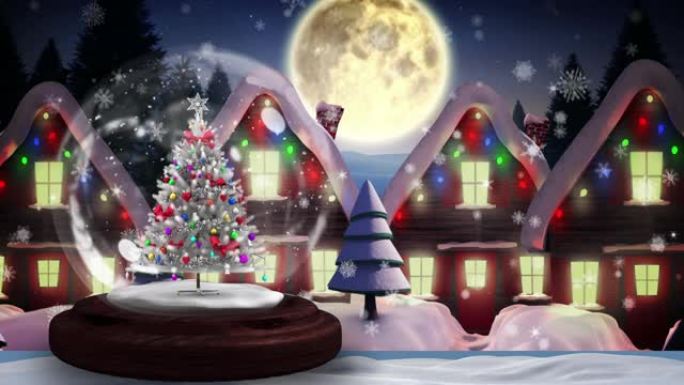 圣诞风景下的雪花和雪球的动画