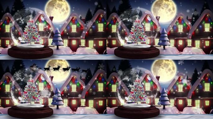 圣诞风景下的雪花和雪球的动画
