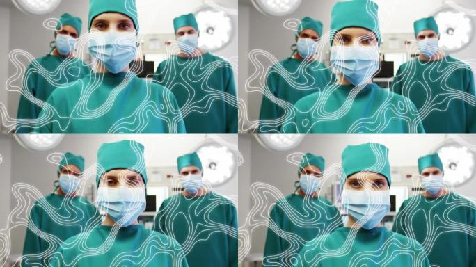 在口罩上移动外科医生的动画