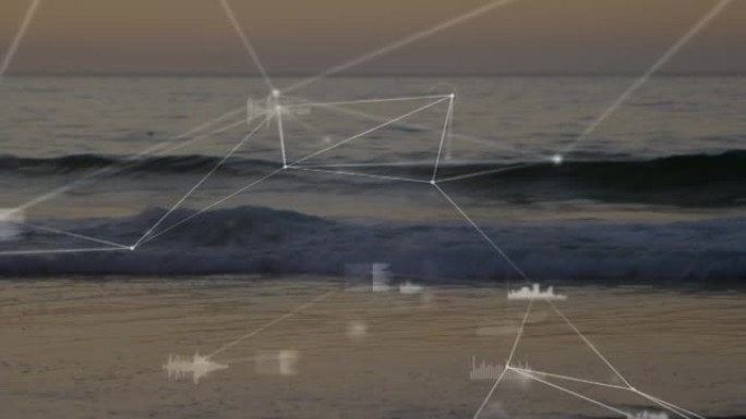 空滩上的数据处理和连接网络的动画