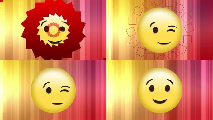 红色万花筒形状上的快乐表情图标动画