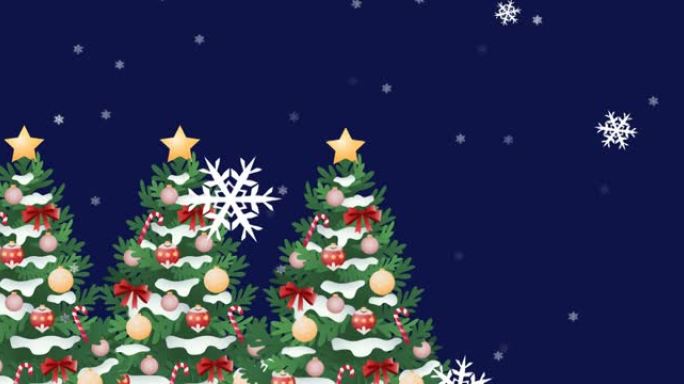 雪花落在圣诞树上的动画