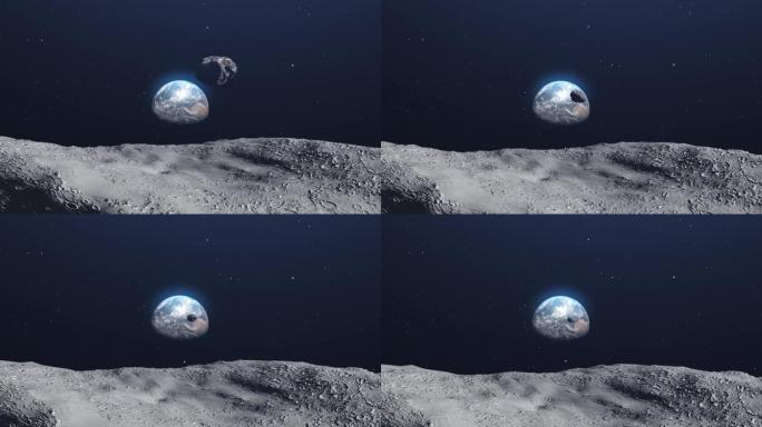 从太空中的月球表面看地球