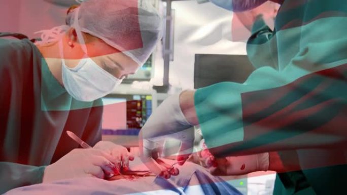 瑞士国旗在手术室中挥舞着外科医生的动画