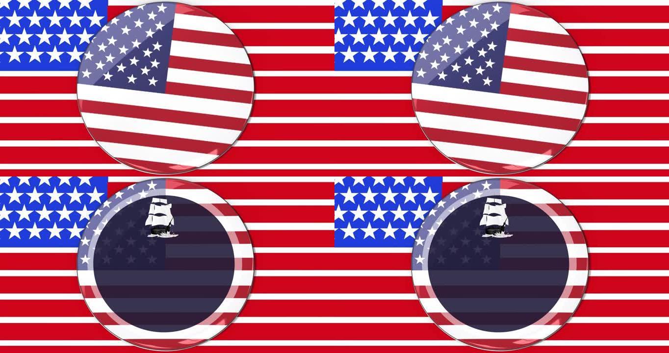 美国国旗在国旗背景上旋转的动画