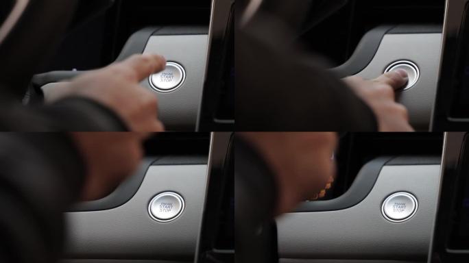 B-roll man hand，在按下发动机启动按钮的同时启动汽车