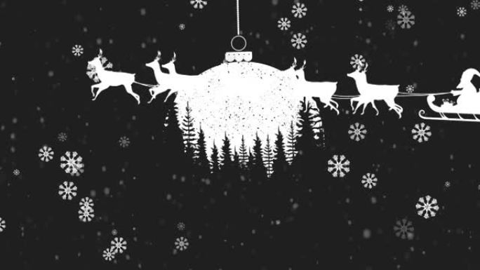 雪橇上的圣诞老人被驯鹿拉着，反对悬挂的摆设装饰