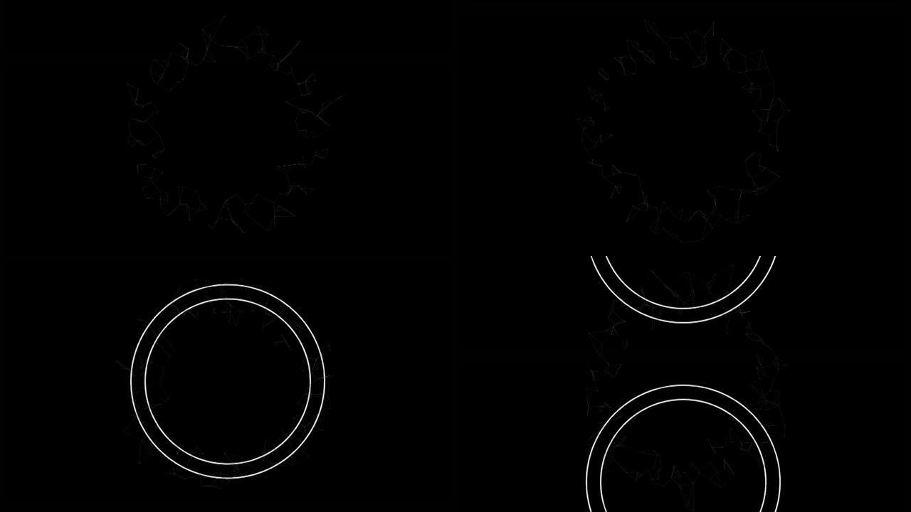 黑色背景上的圆圈动画和连接的移动网络