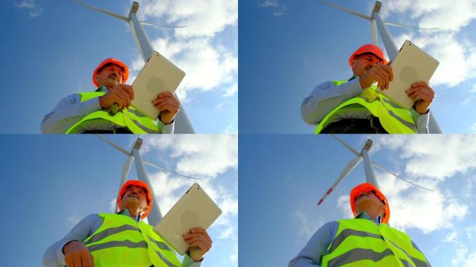 工程师检查风车产生的能量