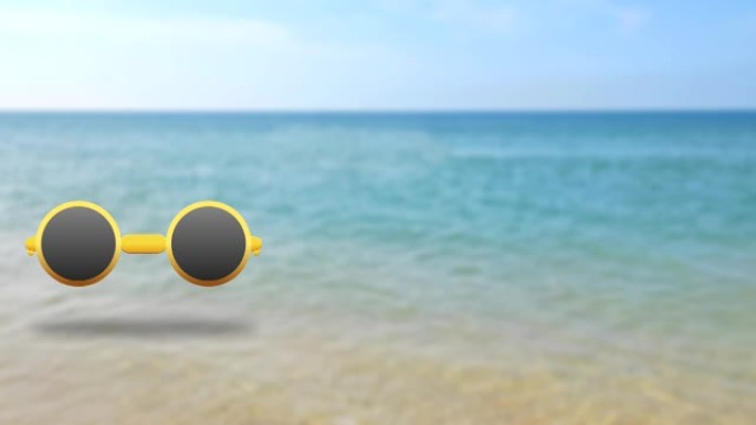 模糊海滩背景中的护目镜图标和符号。暑假和暑假的概念。看运动动画。