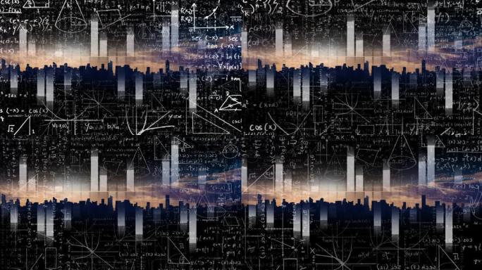 城市景观上的数学公式动画