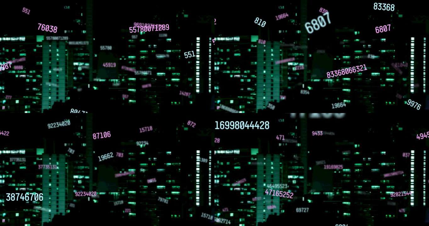 城市景观上数字下降的动画