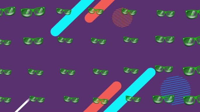 绿色派对太阳镜在紫色背景上的动画