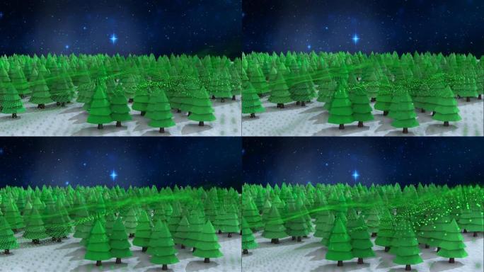 带有光点和枞树的冬季风景动画