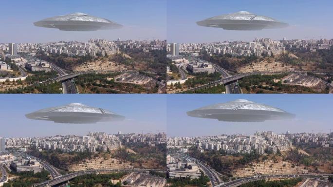 耶路撒冷城市上空的大型Ufo飞碟-鸟瞰图