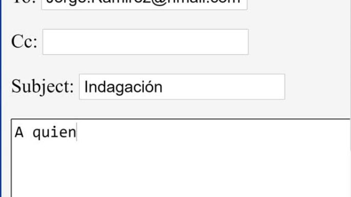 西班牙语。在在线框中输入介绍问候语开始电子邮件给相关人士。开始键入专业电子邮件到未知收件人在网站。类