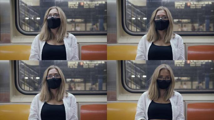 地铁列车上的女人都市日常疫情黄发女