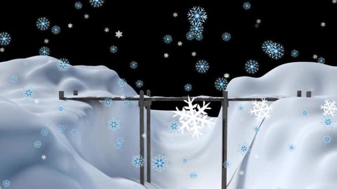 夜间降雪的动画冬季景观