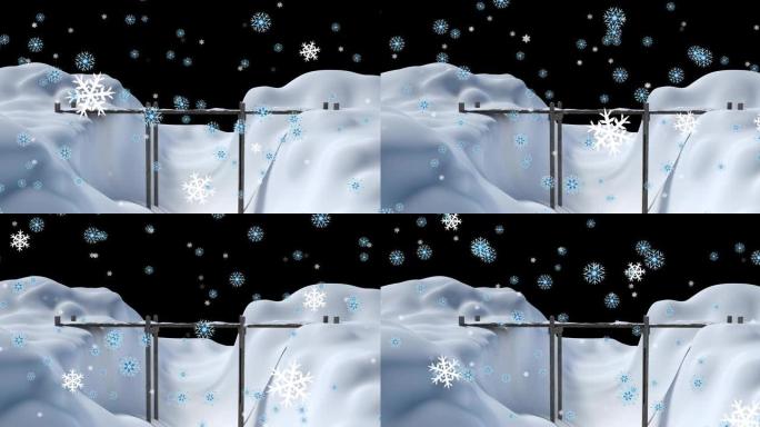 夜间降雪的动画冬季景观