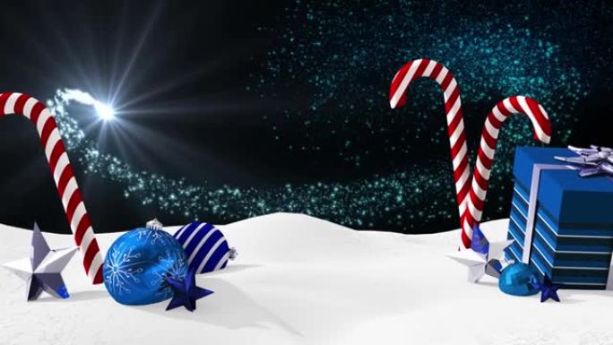 冬季景观中圣诞节礼物降雪的动画