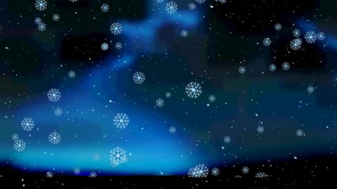 黑色和蓝色背景上的雪落下的动画
