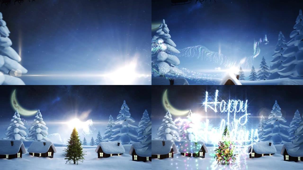 冬季风景的节日快乐文本动画