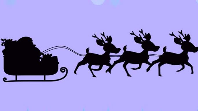雪橇上的圣诞老人被驯鹿拉到紫色背景上的悬挂装饰品上