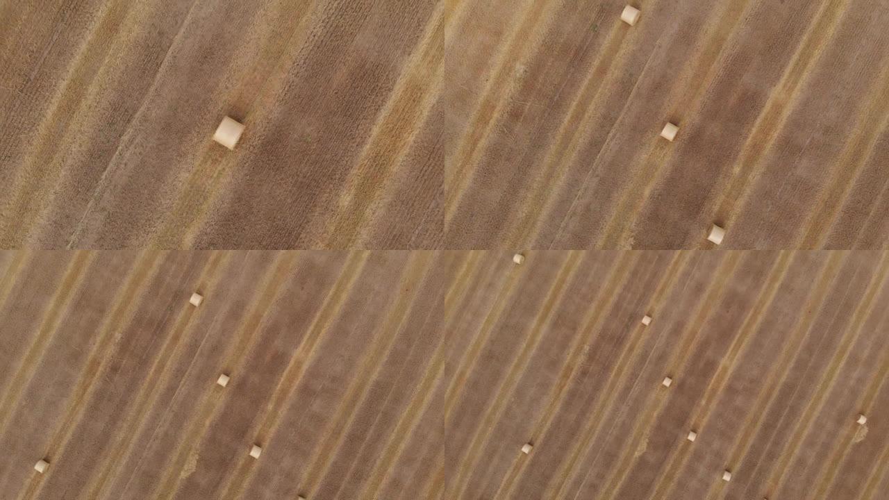 收获季节用干草对农田的空中无人机视图