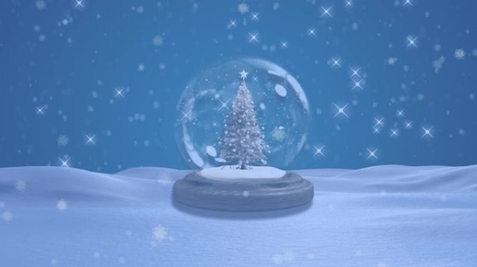 圣诞树在降雪和冬季风景上的动画