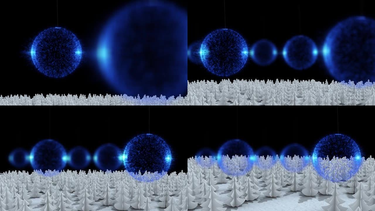 蓝色圣诞小玩意落在白色圣诞树上的动画