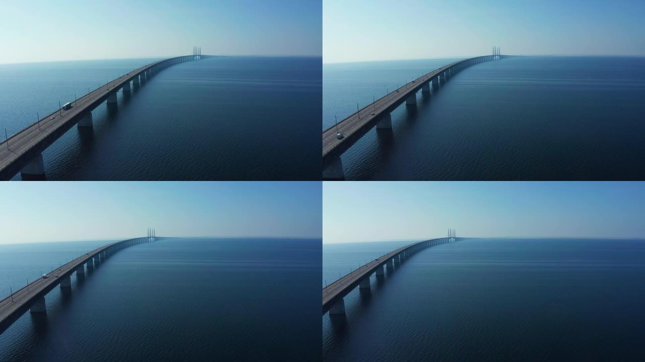 俯瞰波罗的海的厄勒海峡大桥全景