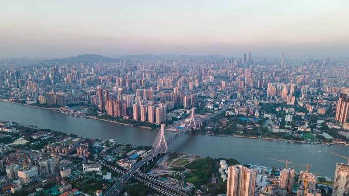 广州鹤洞大桥和城市天际线延时摄影航拍4k