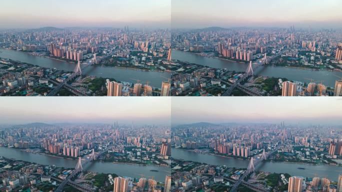 广州鹤洞大桥和城市天际线延时摄影航拍4k