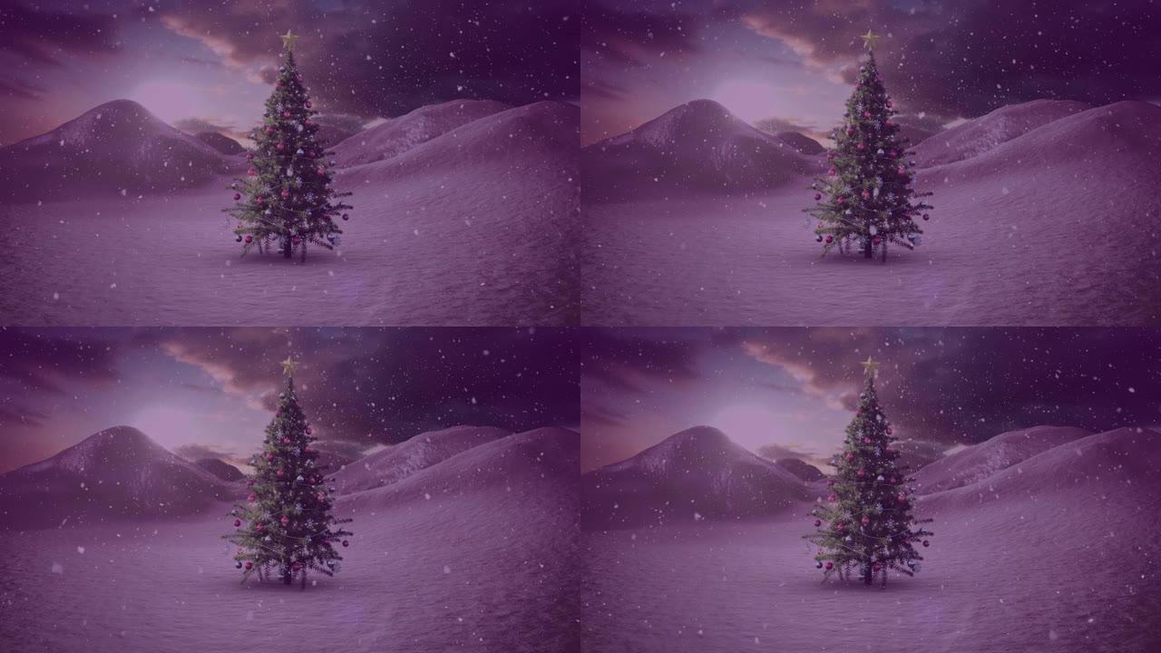 带有圣诞树的冬季风景动画