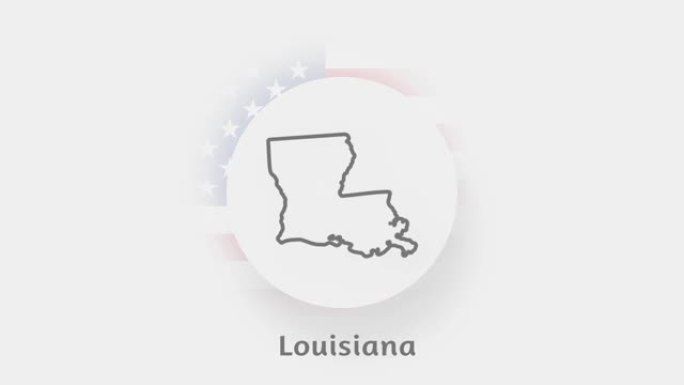 美国路易斯安那州。显示路易斯安那州的美国动画地图。美利坚合众国。Neumorphism最小样式