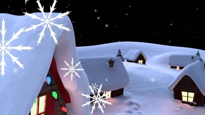 带有圣诞仙女灯的冬天风景房屋上的雪的动画