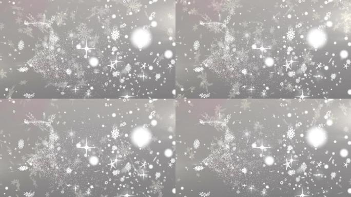 雪花落在多个星星上的数字动画灰色背景上的图标