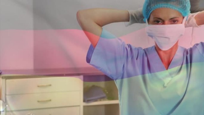 德国国旗在手术室中挥舞着女外科医生的动画