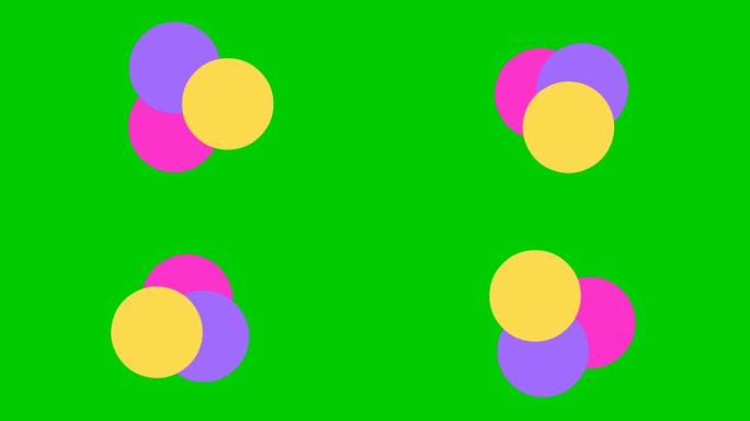 动画三色圈。循环视频。孤立在绿色背景上的矢量插图。